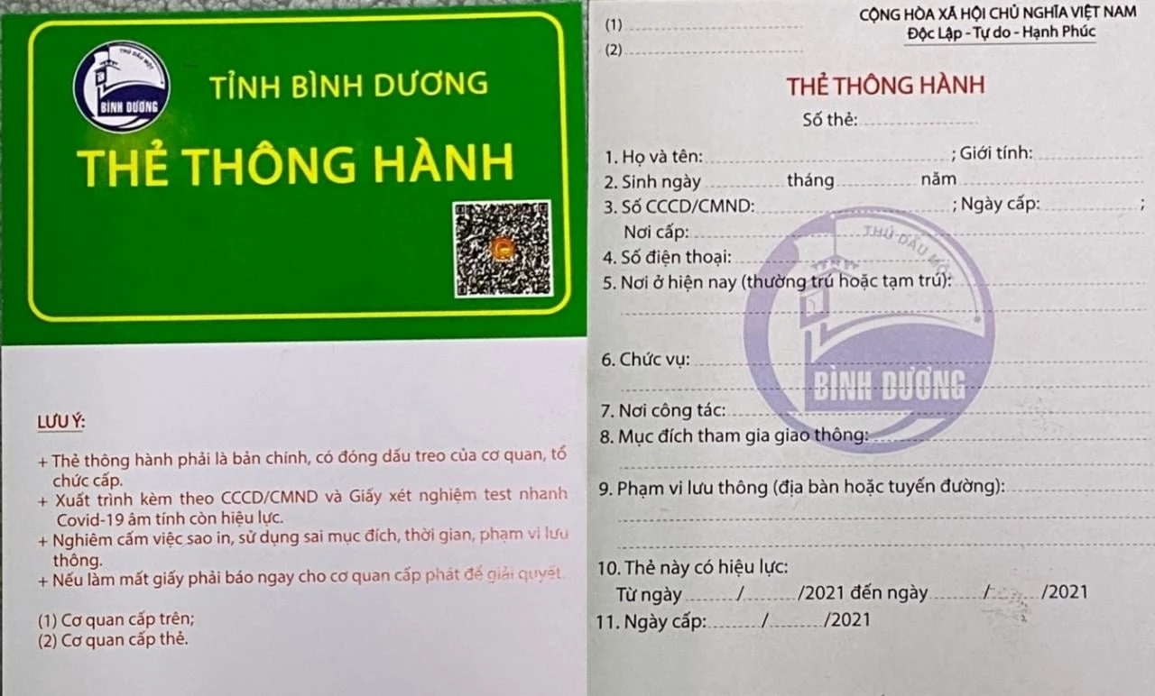 Tỉnh Bình Dương quyết định tạm dừng triển khai việc cấp Thẻ thông hành.