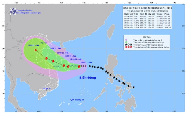 Vị trí và đường đi của bão số 5.