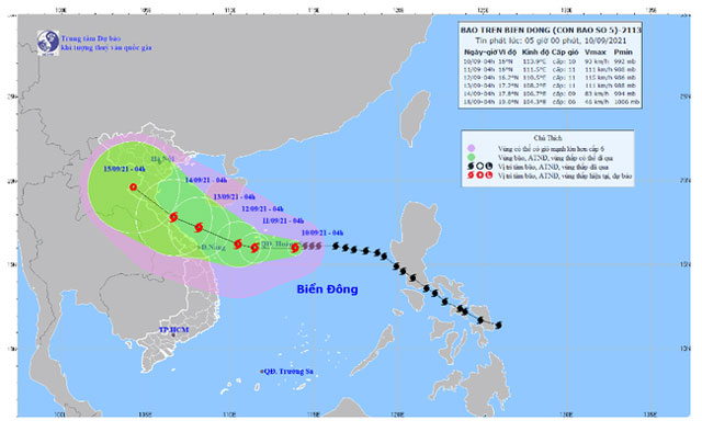 Bão số 5 mạnh thêm 1 cấp, gia tăng cường độ trong ngày 10/9