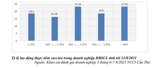 Biểu đồ tỉ lệ lao động tại  doanh nghiệp khu vực ĐBSCL được tiêm vaccine