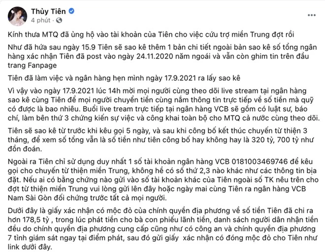 Thuỷ Tiên khẳng định chỉ dùng duy nhất 1 tài khoản để kêu gọi từ thiện, ai có bằng chứng khác cùng ra đối chiếu với ngân hàng - Ảnh 2.