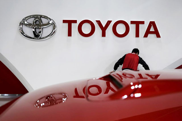 Biểu tượng của Tập đoàn sản xuất ô tô Toyota Motor Corp. Ảnh: Reuters.