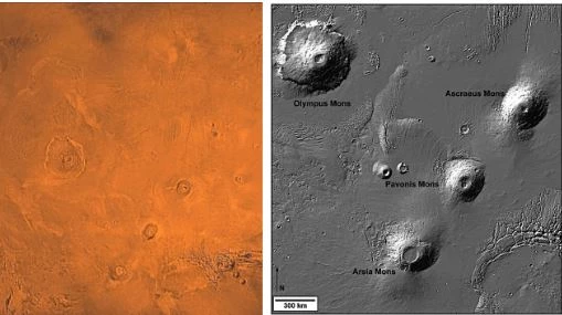 Hình ảnh chụp tại vùng có tên là Tharsis trên sao Hỏa