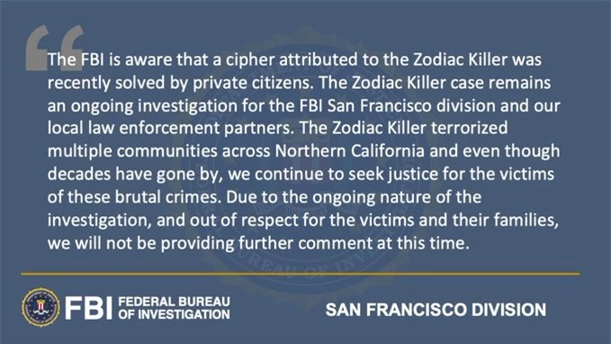 FBI xác nhận việc nhóm chuyên gia giải mã thành công thông điệp từ kẻ sát nhân