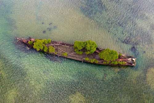 Xác tàu bỏ hoang hóa ‘rừng nổi’ giữa biển thu hút du khách đến check-in