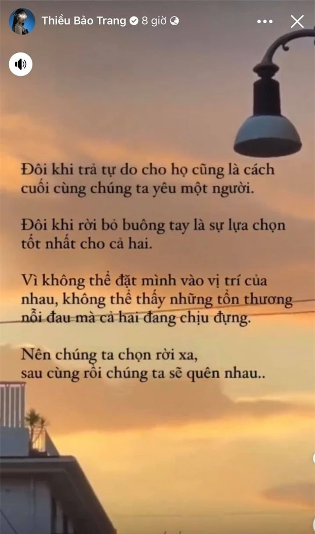 Giữa tin đồn chia tay NS Phương Uyên, Thiều Bảo Trang đăng status ẩn ý: Buông tay là sự lựa chọn tốt nhất cho cả hai - Ảnh 1.