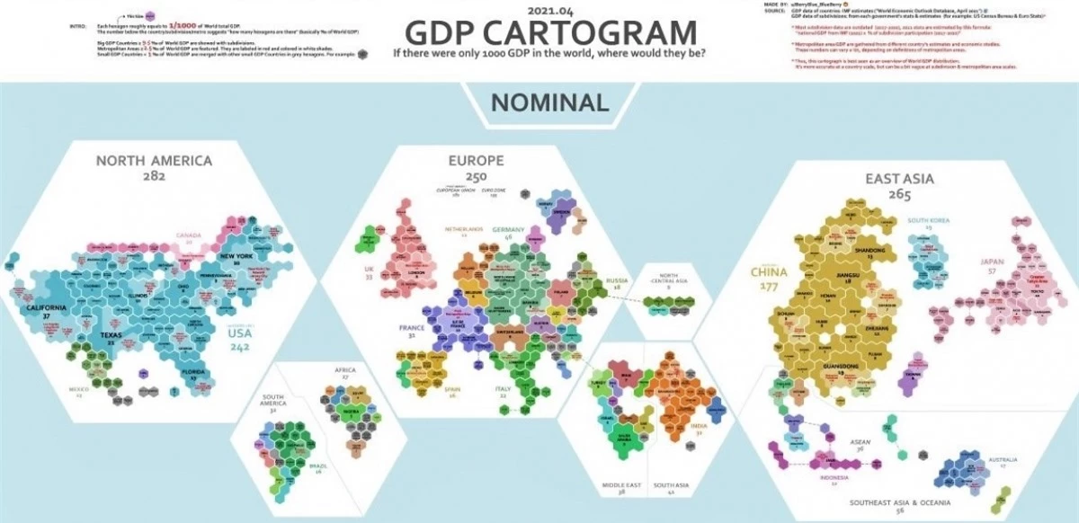 Bức tranh GDP thế giới; Ảnh: Visualcapitalist.com