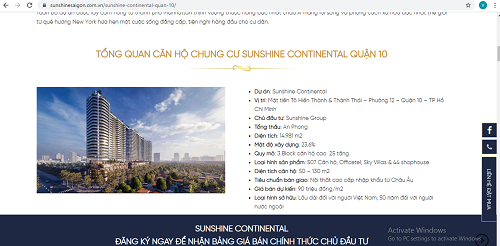 Mặc dù SunShine Group không phải là chủ đầu tư dự án Sunshine Continental, thế nhưng trang thương mại điện tử sunshinesaigon.com.vn đã cố tình “đánh lạc hướng” người tiêu dùng bằng cách quảng cáo “Chủ đầu tư là Sunshine Group”