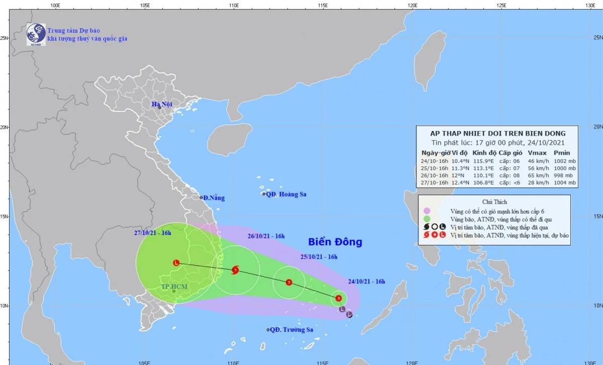 Vị trí và đường đi của áp thấp