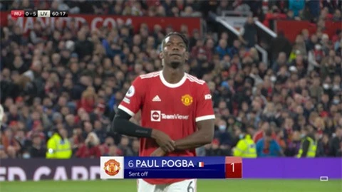 MU vs Liverpool: Pogba xuất hiện 14 phút, 'biếu' 1 bàn và nhận 1 thẻ đỏ