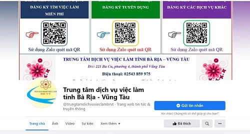 Giao diện giao dịch trực tuyến của Trung tâm Dịch vụ việc làm tỉnh Bà Rịa – Vũng Tàu 