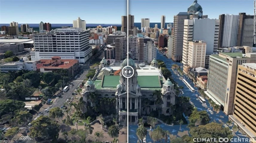 Tòa thị chính Durban ở Durban, Nam Phi nếu mực nước biển dâng cao trong những thập kỷ tới. Ảnh: CNN