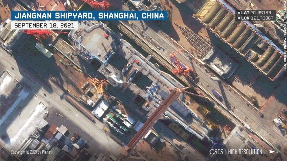 Ảnh chụp vệ tinh tàu sân bay Type 003 sắp hoàn thành của của Trung Quốc. Nguồn: CSIS