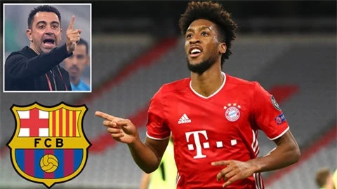 Tân HLV trưởng Barca, Xavi Hernandez (ảnh nhỏ) đánh giá rất cao Kingsley Coman 