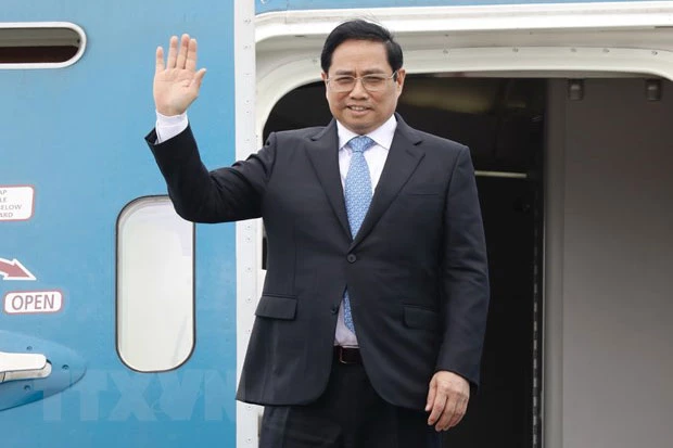 Thủ tướng Phạm Minh Chính lên đường thăm chính thức Nhật Bản. (Ảnh: Dương Giang/TTXVN)
