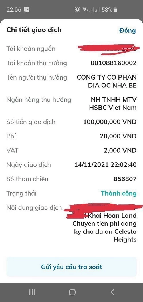 Dự án Celesta Heights đã  nhận đặt cọc giữ chỗ từ khách hàng bằng hình thức "Phí đăng ký" với số tiền 100 triệu đồng/suất trong khi dự án chưa đủ điều kiện huy động vốn.