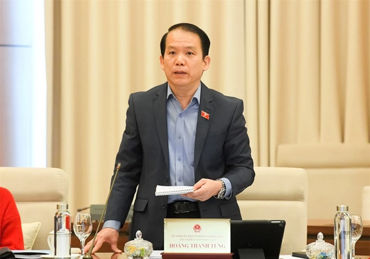 Chủ nhiệm Ủy ban Pháp luật của Quốc hội Hoàng Thanh Tùng trình bày báo cáo thẩm tra. (Ảnh: quochoi.vn)