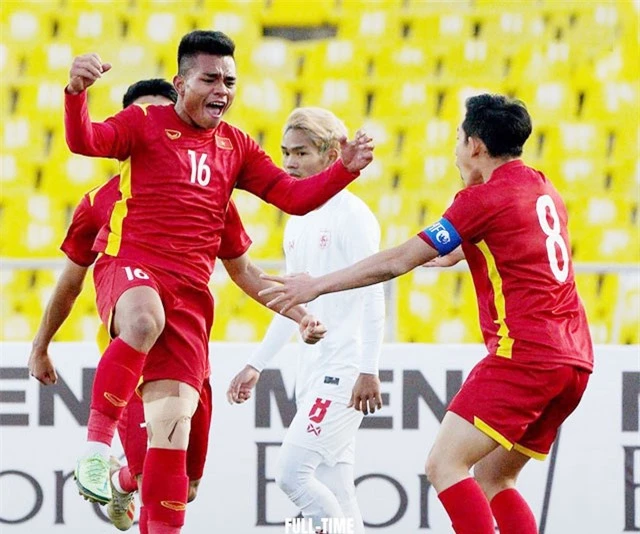 Thanh Minh (16) ăn mừng bàn thắng vào lưới U23 Myanmar ở vòng loại U23 châu Á 2022 vừa qua