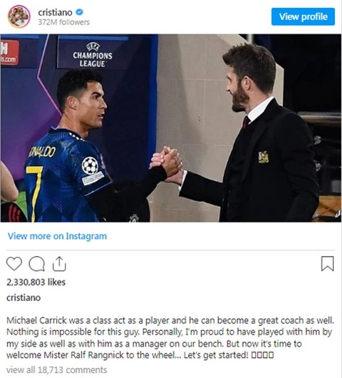 Ronaldo chia sẻ về 2 ông thầy trên Instagram cá nhân