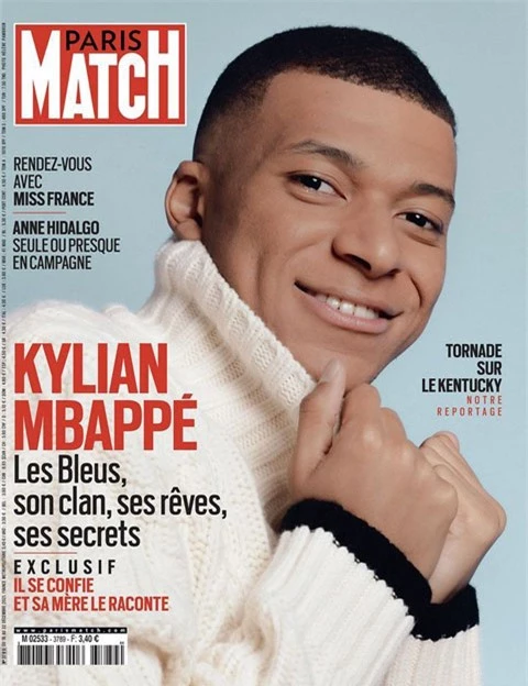 Hình ảnh của Kylian Mbappe trên trang bìa của tạp chí Paris Match số mới nhất