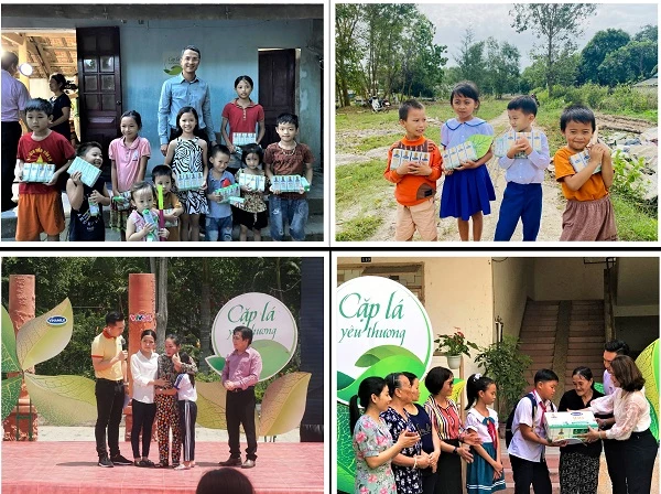 Các bạn nhỏ tại Nghệ An, Quảng Trị, Vĩnh Long và Đà Nẵng nhận hỗ trợ từ Vinamilk và chương trình “Cặp lá yêu thương” trong những năm trước