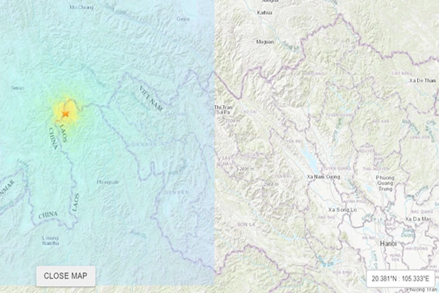 Địa điểm xảy ra động đất có hình ngôi sao (Nguồn: USGS)