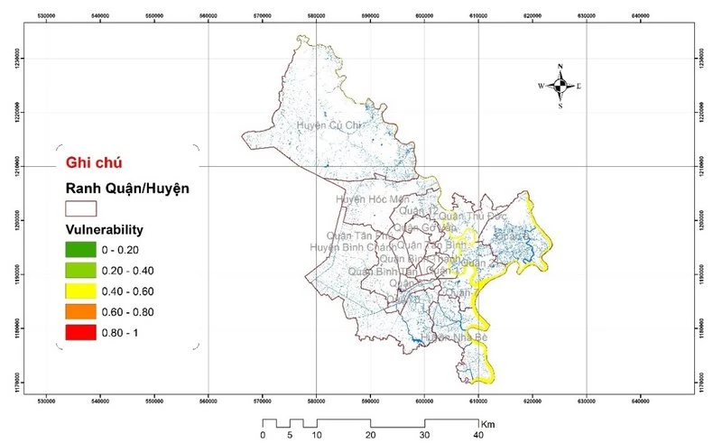 Bản đồ tổn thương khí hậu do tác động của BĐKH đến hạ tầng cấp nước sạch.