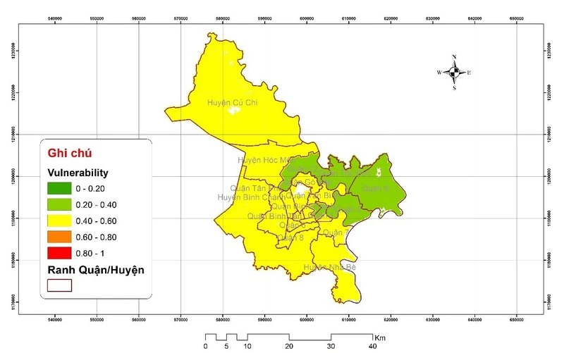 Bản đồ chỉ số tổn thương khí hậu về vệ sinh môi trường.