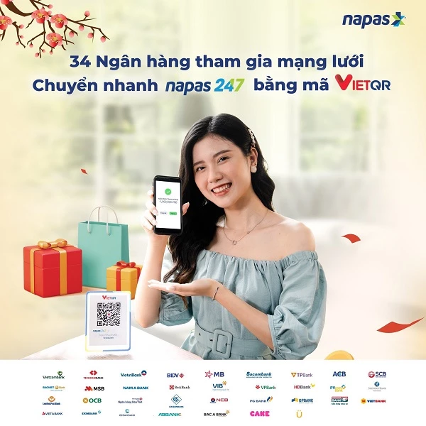 Dịch vụ chuyển nhanh Napas247 bằng mã VietQR cho phép khách hàng của 34 ngân hàng có thể thực hiện cả chiều chuyển đi và chiều nhận tiền tại ứng dụng thanh toán (mobile banking) của các ngân hàng.
