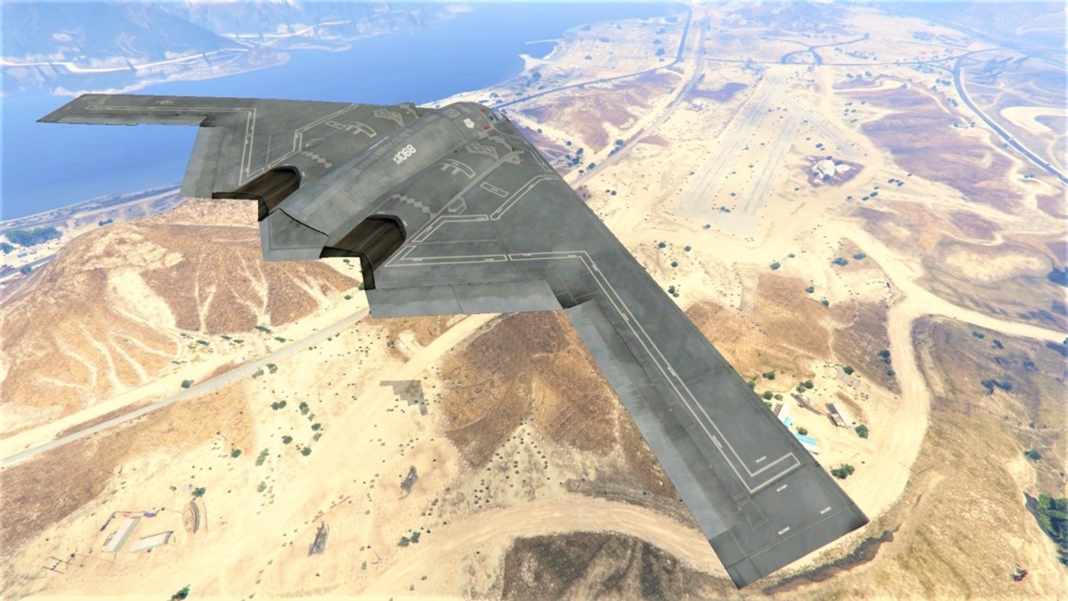 Là máy bay tàng hình nên B-2 phải hoạt động một mình không có bất kỳ sự hộ tống nào. Nguồn: gta5-mods.com