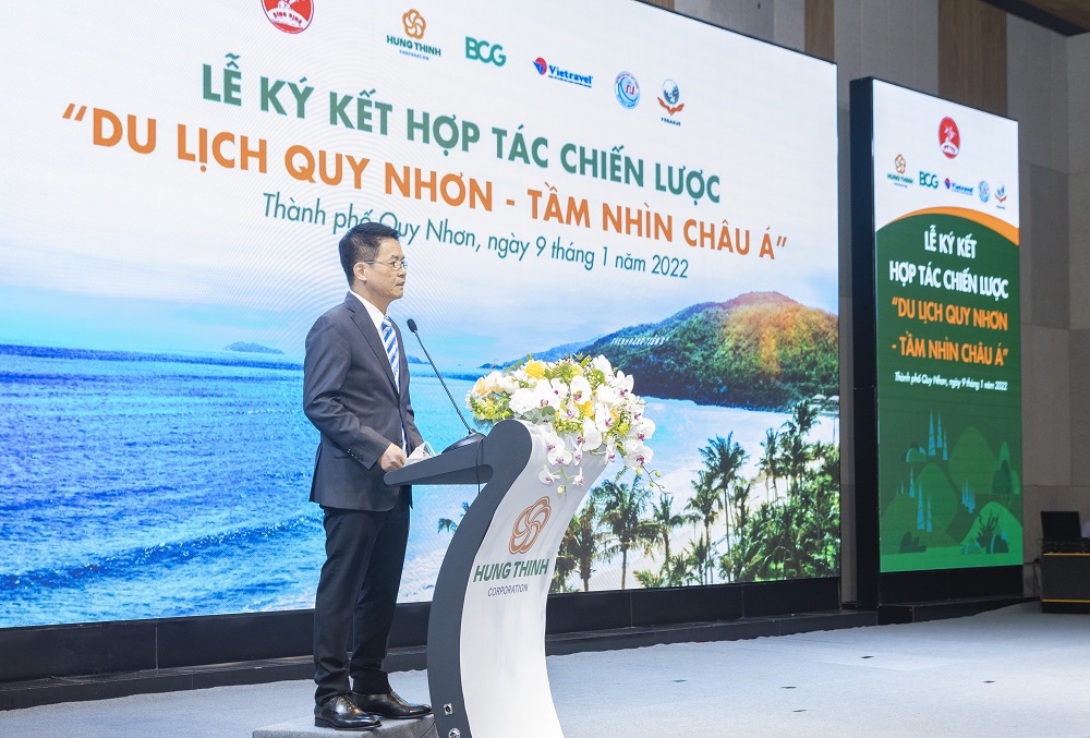 Ông Nguyễn Quốc Kỳ - Chủ tịch Vietravel chia sẻ định hướng hợp tác phát triển du lịch Quy Nhơn trong thời gian tới.