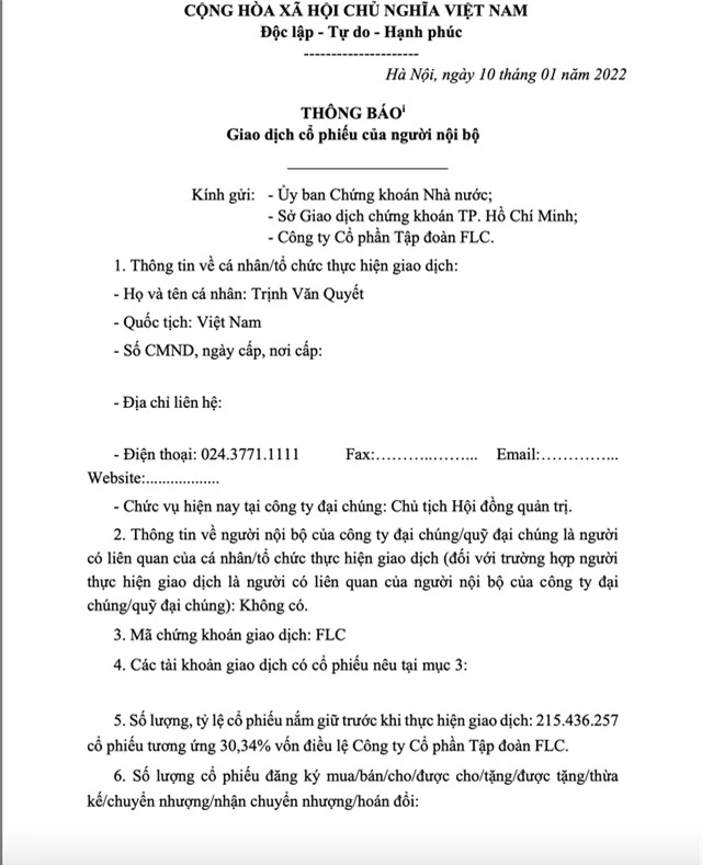 Ông Trịnh Văn Quyết đã bán 74,8 triệu cổ phiếu FLC trong ngày 10/1, UBCKNN đang xem xét xử lý vi phạm - Ảnh 1.