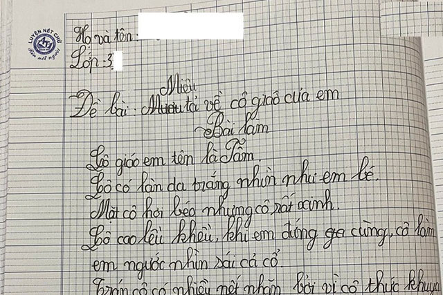 Học sinh lớp 3 tả ngoại hình "cô giáo Tâm", đang xúc động lâng lâng thì cười rũ vì chi tiết cuối: Tả cô hay tả sợi dây thừng?