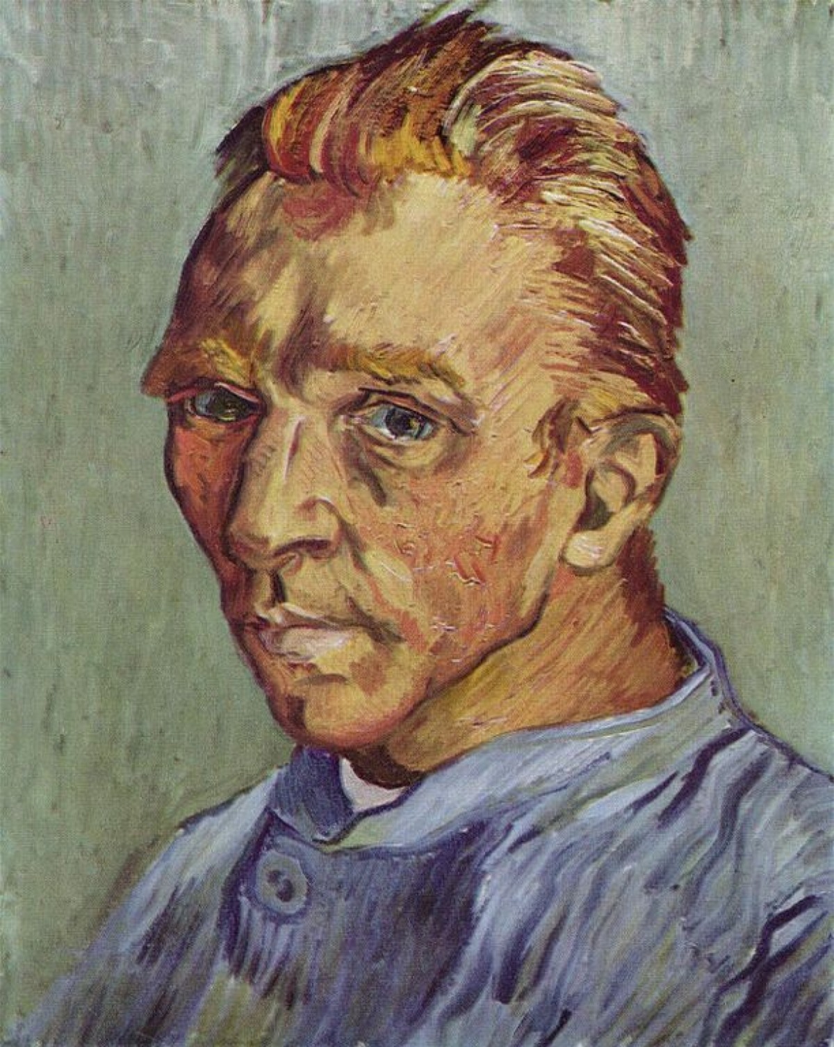 Chân dung tự họa không râu của Vincent van Gogh. Mặc dù Van Gogh đã vẽ rất nhiều bức tranh chân dung của chính ông, bức tranh này nổi bật nhất vì là bức chân dung tự họa cuối cùng của ông và là một trong số ít bức ảnh mô tả ông không có râu. Bức tranh được tặng cho mẹ ông như một món quà sinh nhật. Đây cũng là một trong những bức tranh đắt nhất mọi thời đại, được bán với giá 71,5 triệu USD vào năm 1998 và hiện đang nằm trong bộ sưu tập của một cá nhân.
