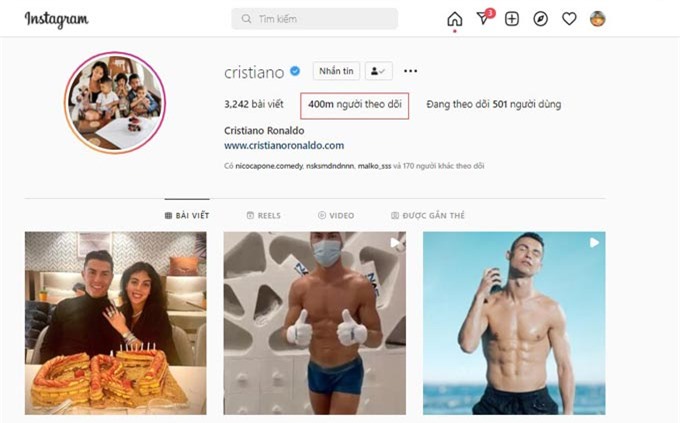 Ronaldo nhận được nhiều sự quan tâm trên mạng xã hội