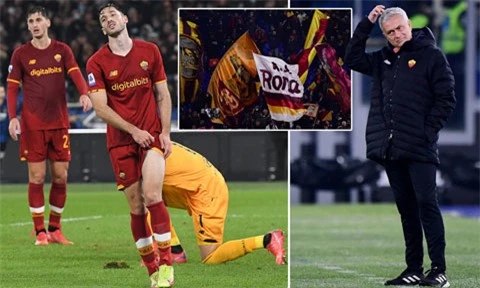 HLV Jose Mourinho tỏ ra cực kỳ thất vọng với tinh thần chiến đấu của các cầu thủ Roma