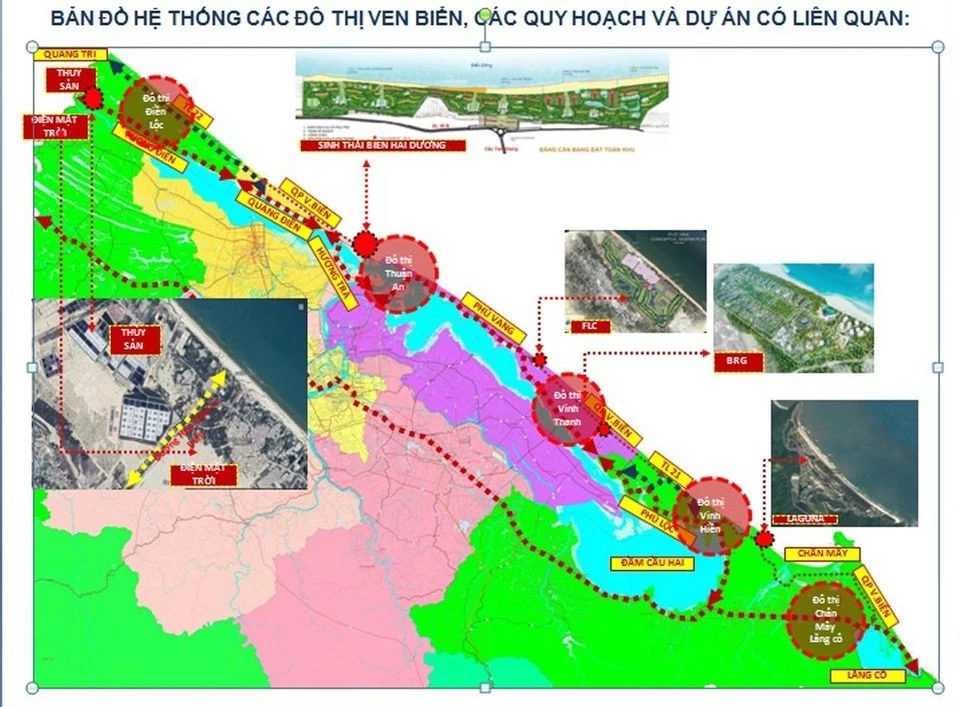 Bản đồ hệ thống các đô thị ven biển, các quy hoạch và dự án có liên quan