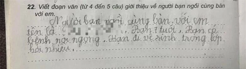 Đoạn văn tả bạn ngồi cùng bàn chỉ vỏn vẹn 28 từ, đọc đến câu cuối ai nấy CHE MẶT cười rũ rượi: Eo ôi, mất vệ sinh quá! - Ảnh 1.