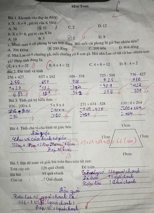 Bài Toán 4 x 8 = 32 bị GẠCH SAI, phụ huynh "đau đầu" tưởng con bị trù dập: Nghe giải thích mới bất ngờ