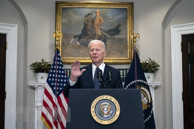 Tổng thống Mỹ Joe Biden phát biểu về căng thẳng tại khu vực miền Đông Ukraine, tại Washington, ngày 18/2/2022. (Ảnh: AFP/TTXVN)