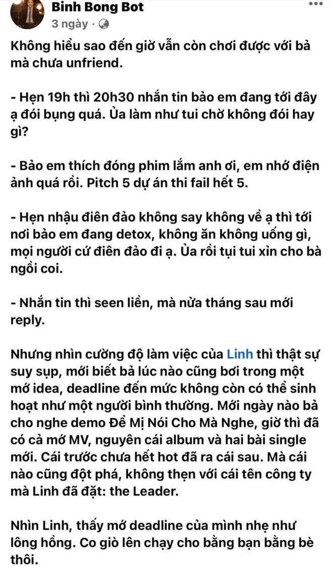 Biên kịch nổi tiếng tiết lộ việc Hoàng Thùy Linh thường xuyên trễ hẹn, nhắn tin seen ngay nhưng nửa tháng sau mới rep, lí do lại khiến fan xót xa! - Ảnh 2.