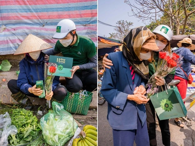 Từng gói quà và hoa được chuẩn bị chăm chút, tỉ mỉ để lan toả thông điệp yêu thương từ Dược phẩm Hoàng Hường trong dịp đặc biệt này.