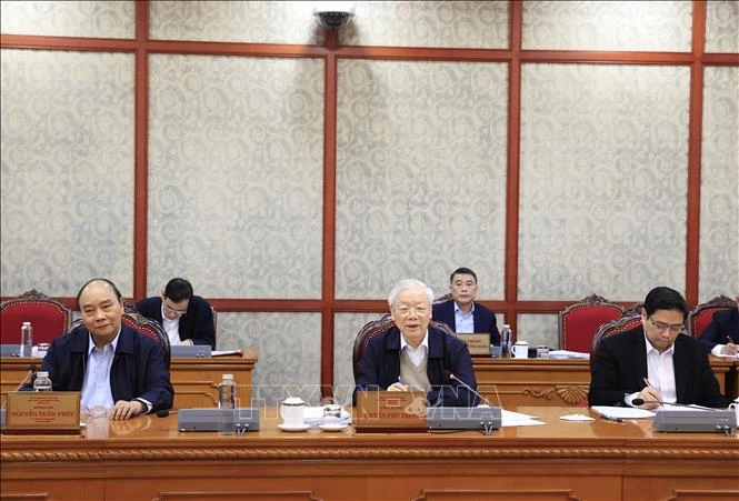 Tổng Bí thư Nguyễn Phú Trọng chủ trì họp Bộ Chính trị. Ảnh: Thống Nhất/TTXVN