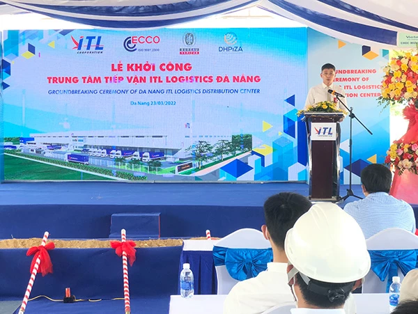 Trưởng BQL Khu Công nghệ cao và các KCN Đà Nẵng Phạm Trường Sơn phát biểu tại lễ khởi công xây dựng dự án Trung tâm tiếp vận ITL Logistics Đà Nẵng