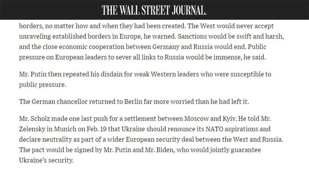 WSJ: Trước khi Ukraine có biến, TT Zelensky được trao cơ hội hòa bình nhưng đã từ chối - Ảnh 1. WSJ: Trước khi Ukraine có biến, TT Zelensky được trao cơ hội hòa bình nhưng đã từ chối - Ảnh 1.