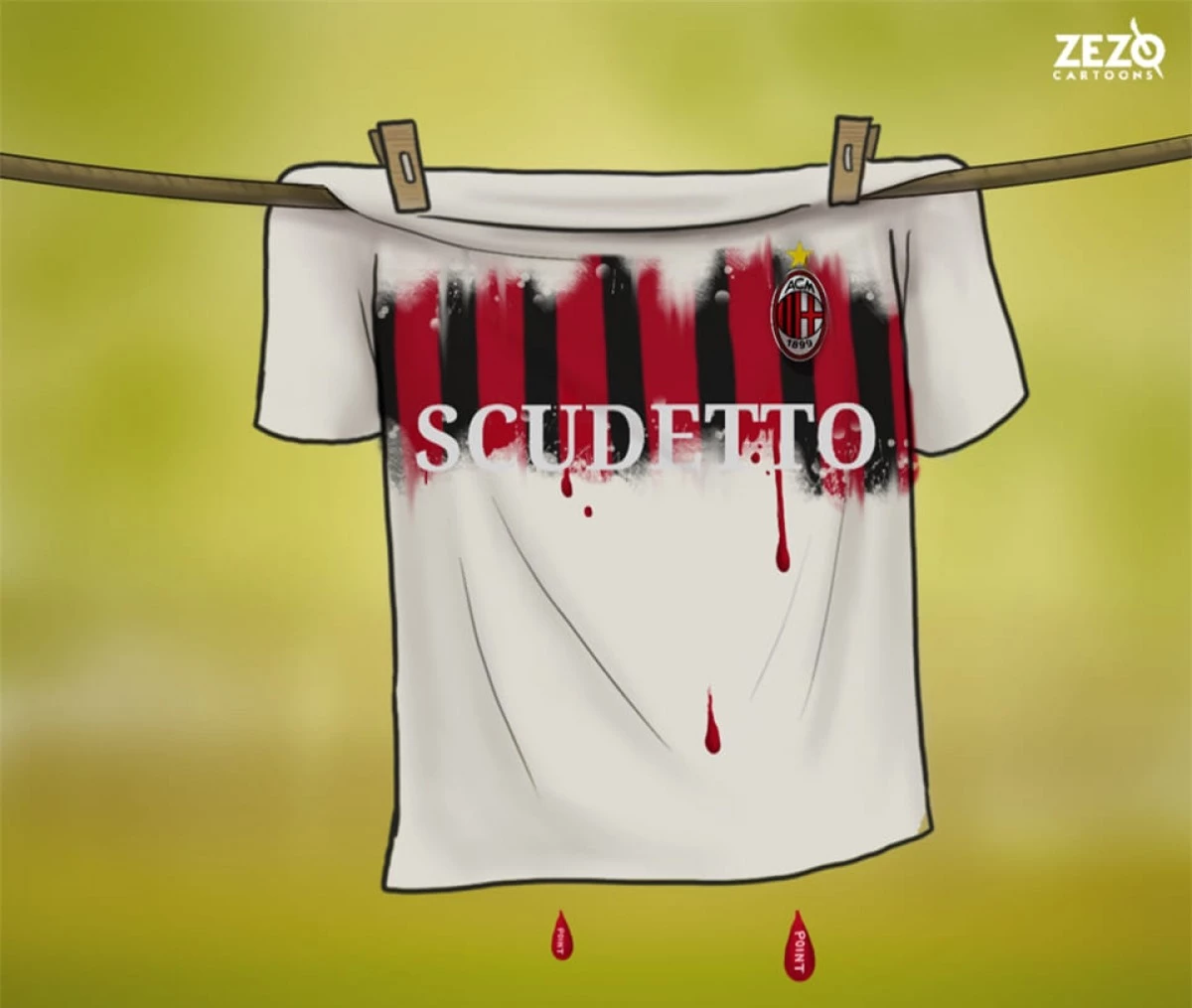 AC Milan rơi điểm trong cuộc đua vô địch Serie A. (Ảnh: ZEZO Cartoons)