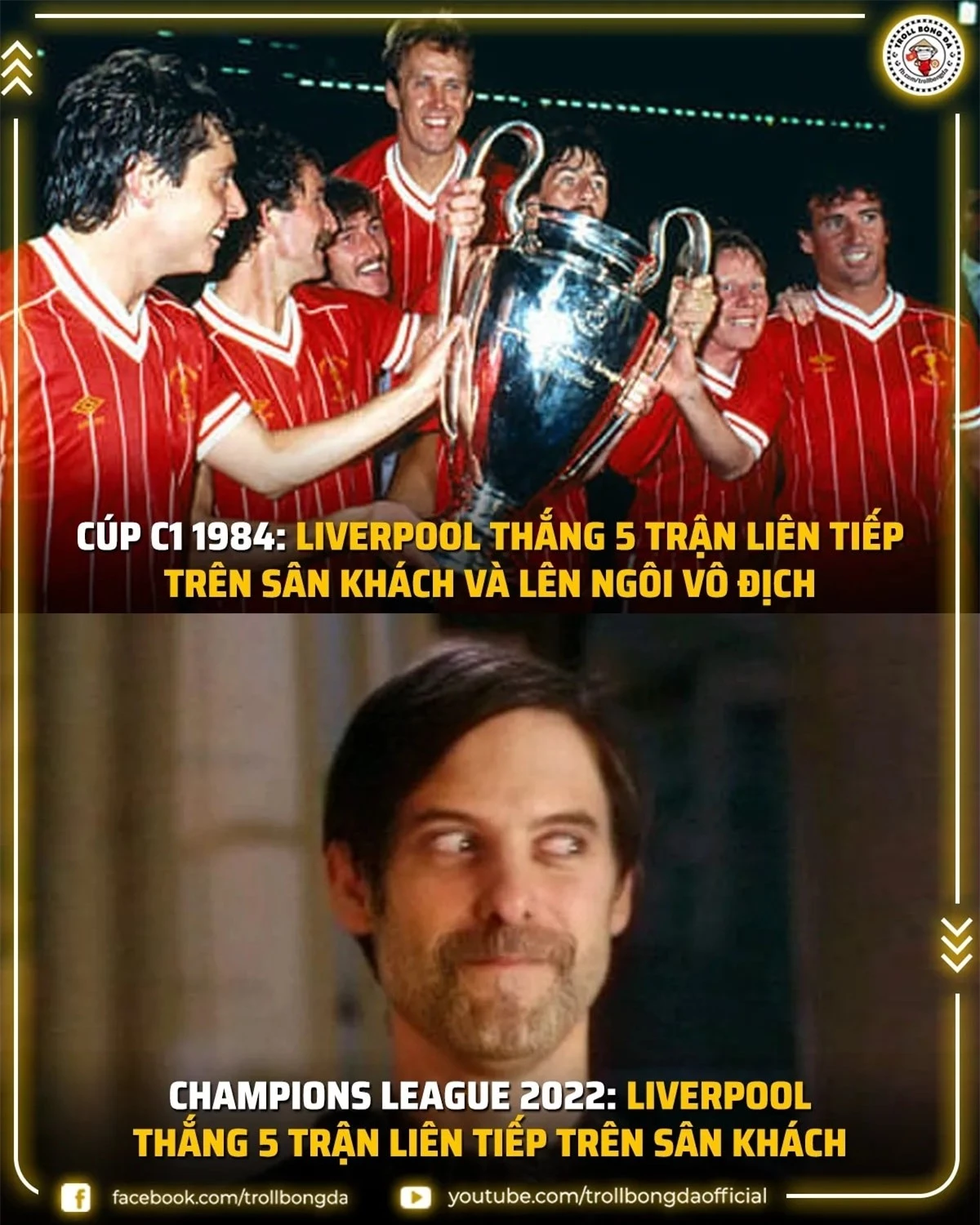 Điềm báo Liverpool vô địch Champions League mùa này? (Ảnh: Troll Bóng Đá)