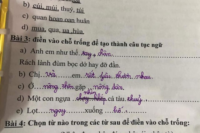 Thêm một bài tập Tiếng Việt của học sinh tiểu học gây bão: Đọc xong quên luôn cả bản gốc nhưng được khen hết lời vì quá hợp lý