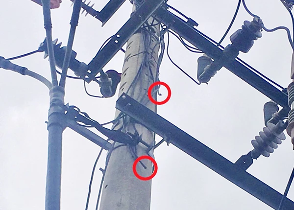 Dây tiếp địa tại các TBA trên địa bàn quận Hải Châu bị cắt trộm, gây mất an toàn, thiệt hại cho ngành điện và gián đoạn cung cấp điện phục vụ khách hàng (Ảnh do PC Đà Nẵng cung cấp)
