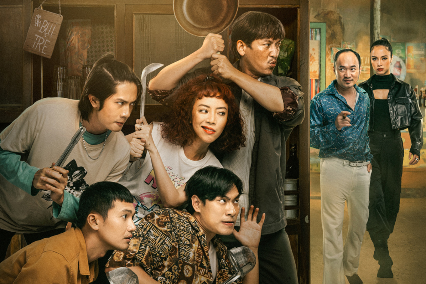 Kiều Minh Tuấn "đánh nhau" vẫn không quên hôn gió "Hoa hậu làng hài" Thu Trang